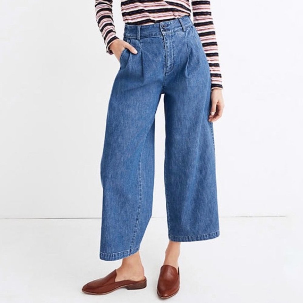 Madewell wide-leg pleated cropped jeans